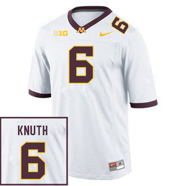 Men #6 Jacob Knuth Minnesota Golden Gophers College Football Jerseys Sale-White